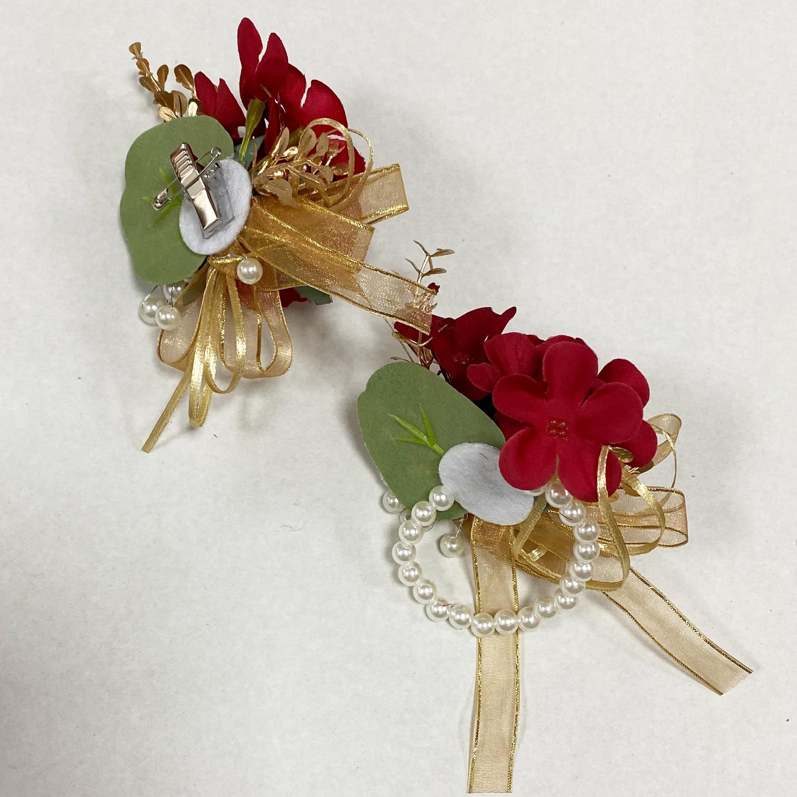 Gold Corsage and Boutonniere Set for Prom, Rose Gold Leaves Prom Flowers Wris…