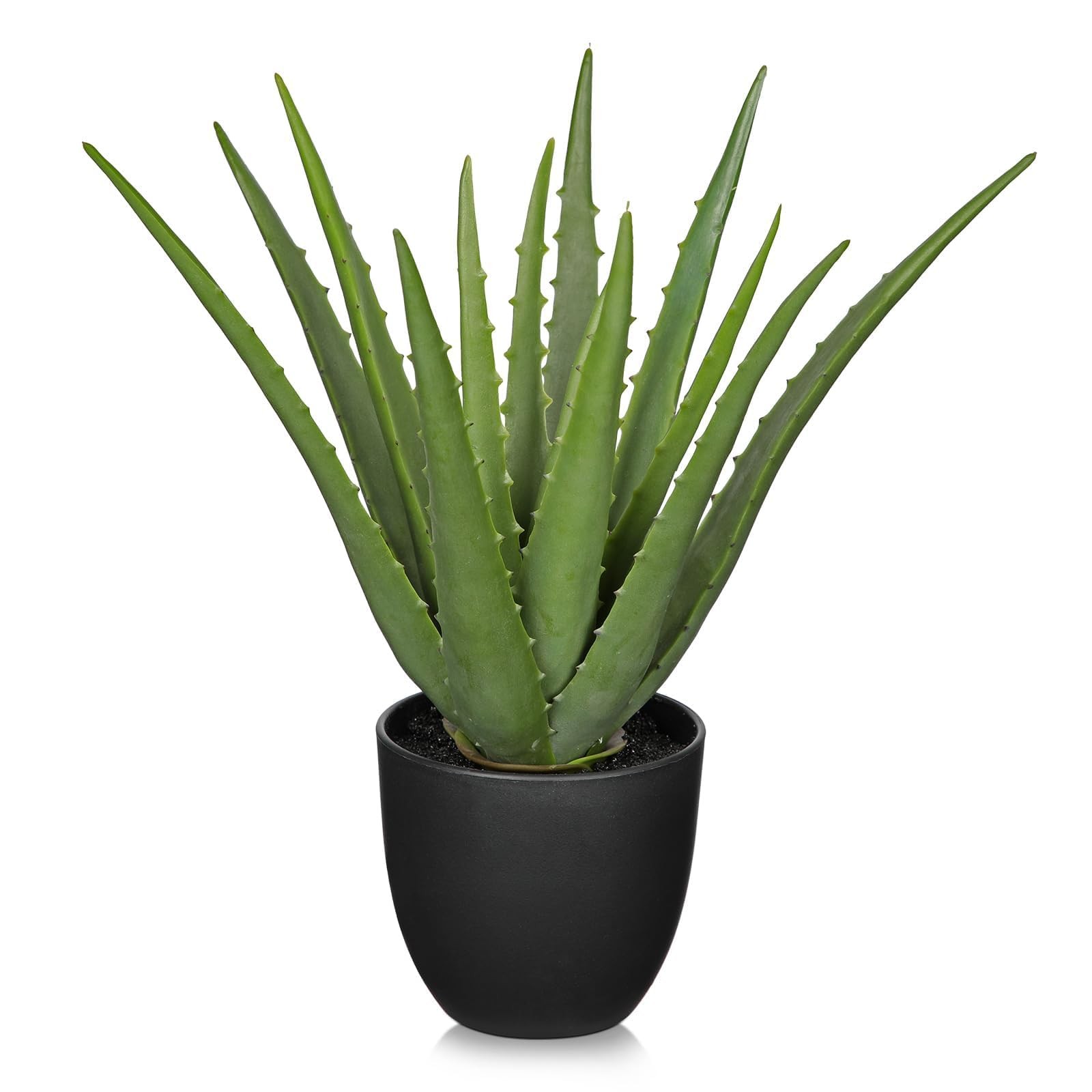 13 Inch Fake Succulent Aloe Vera Plants Large Artificial Black Pot Home Decor