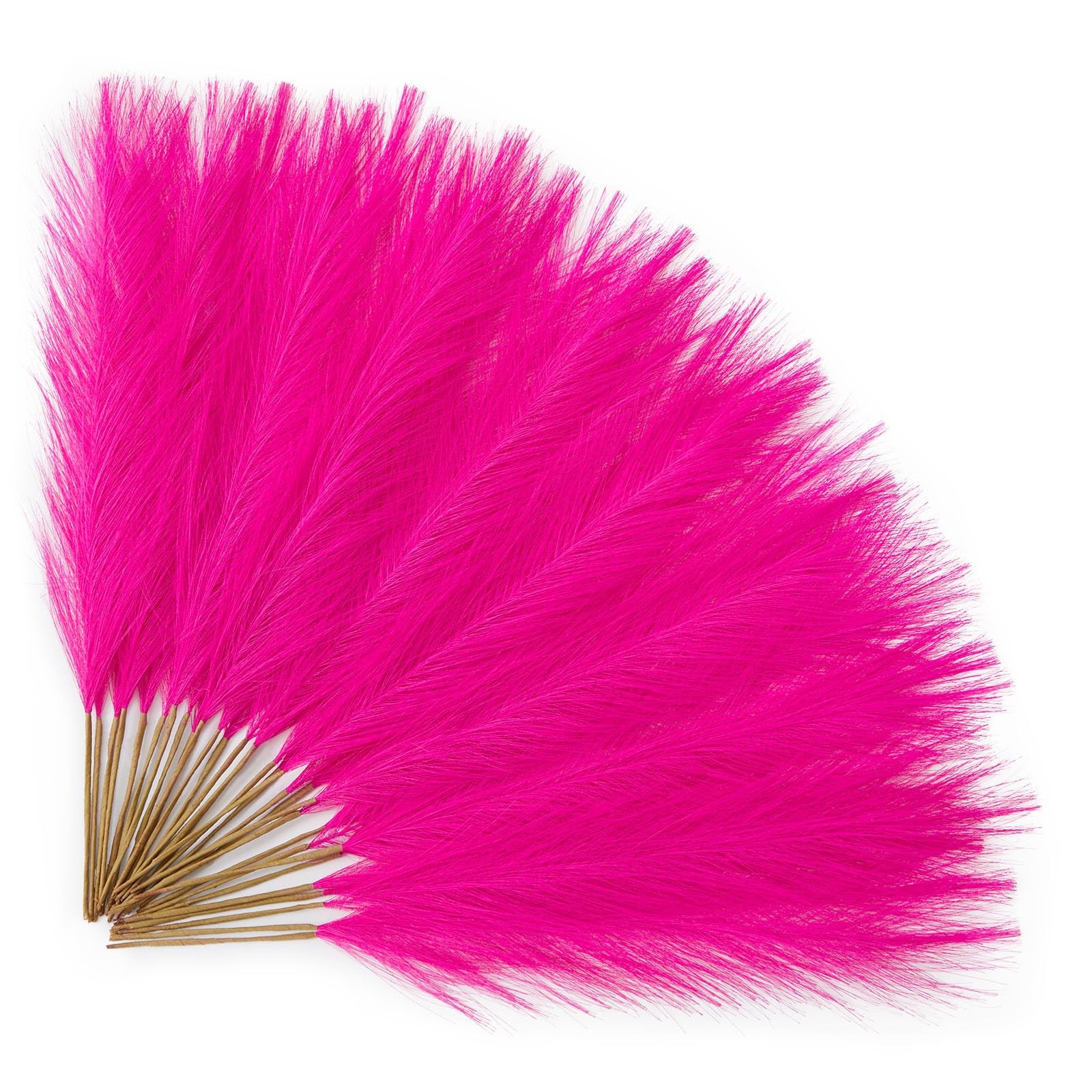 Hot Pink Pampas Grass 17in 𝟯𝟬𝙋𝙘𝙨, Artificial Faux Fluffy Pampas Grass De…