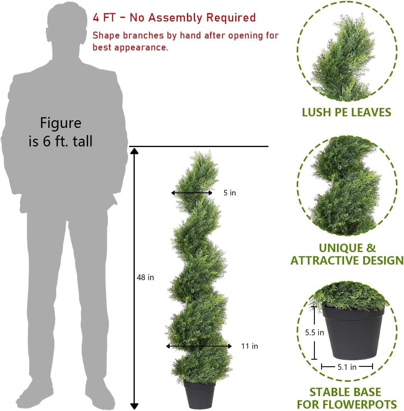 4ft Artificial Topiary Trees Set of 2 48 inch Faux Cedar Cypress Spiral Topiary
