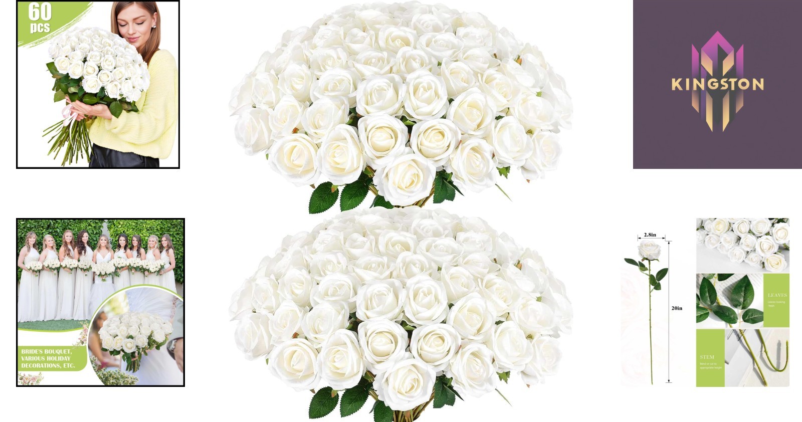 60 Pcs Velvet Silk White Roses – Perfect for Wedding Centerpieces & Home Decor
