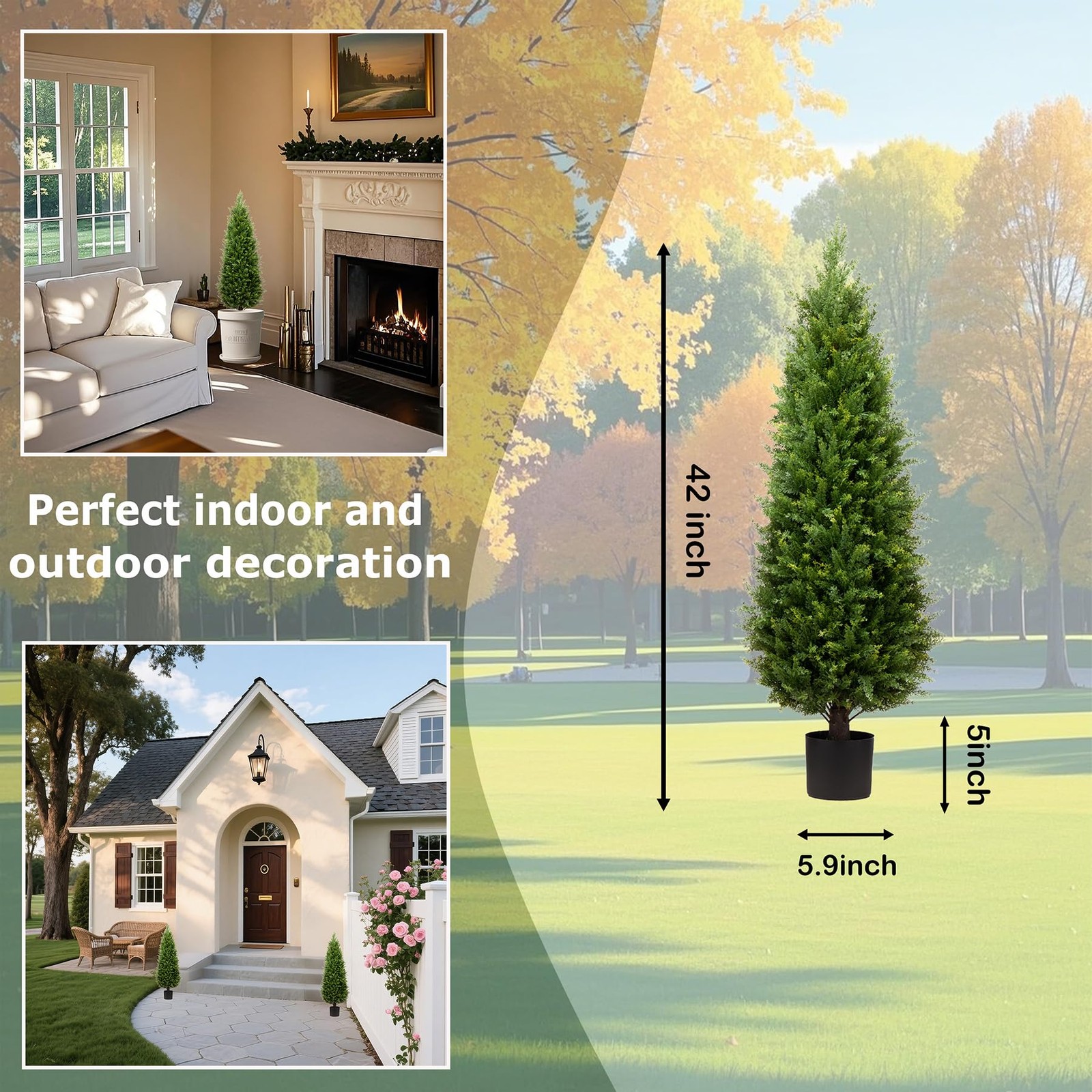 4ft Artificial Cedar Trees Artificial Topiary Trees Set of 2 Faux Cypress Pla…