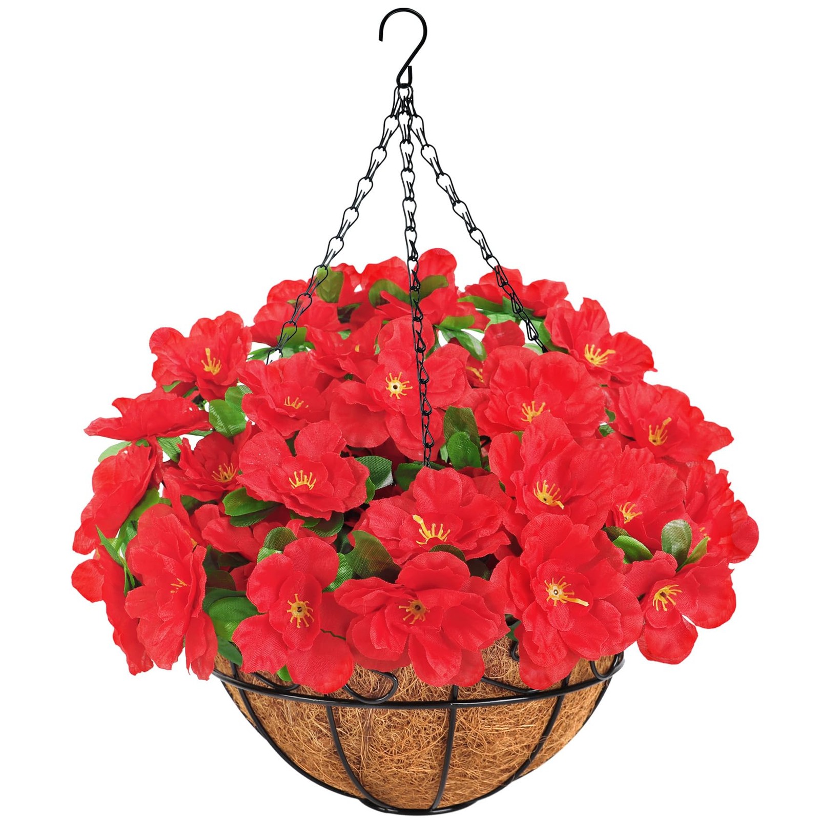 Artificial Hanging Flowers with Basket, Silk Fake Azalea Flowers in Coconut L…