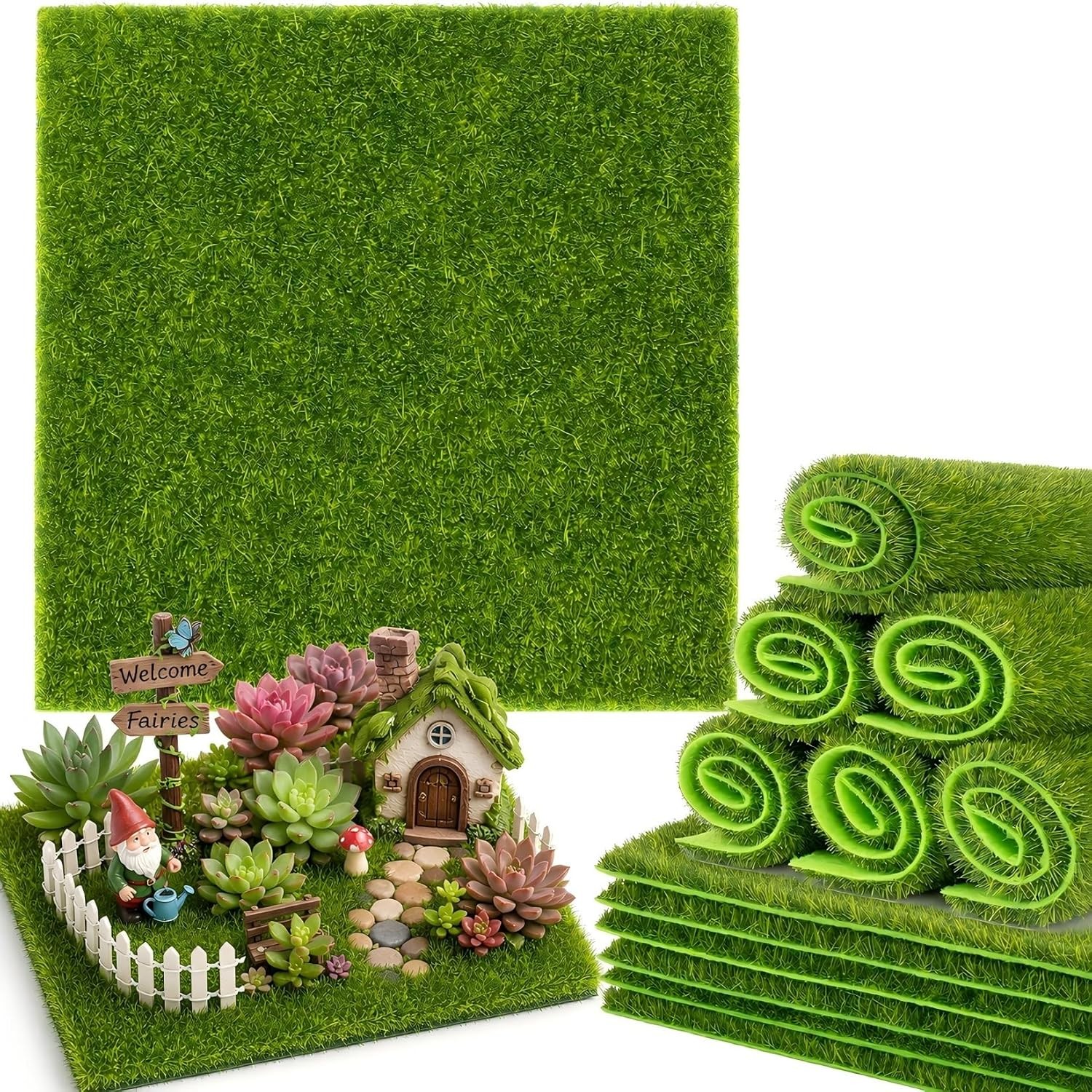 Artificial Grass Mats for Crafts Decorations – 6 PCS Fake Grass Mat for