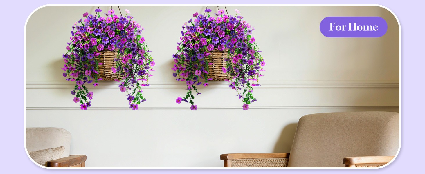 2 Pcs Artificial Hanging Flowers, UV Resistant Fake Flowers with Flexible Stems,