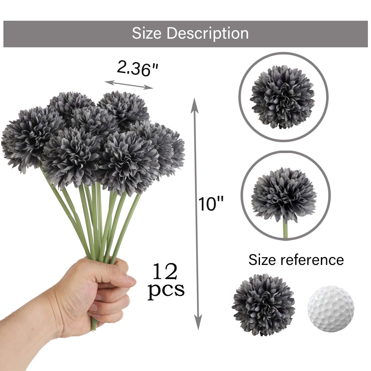 12pcs Gray Artificial Flowers Fake Flowers Silk Artificial Chrysanthemum Hydr…