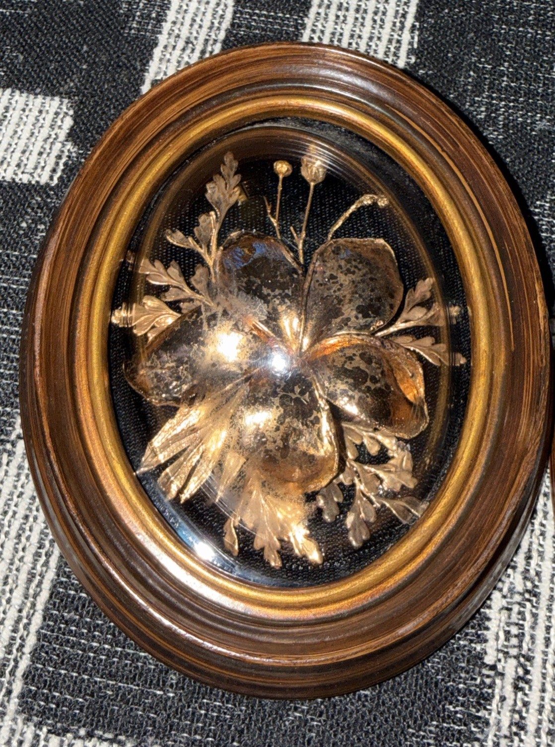 Flora Hawaii 24K Gold Encased Orchid Art Dome Glass WoodFrame VTG Set Of 3