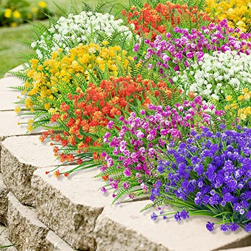 24 Bundles Artificial Flowers for Outdoors UV Resistant 24 Packs Multi Color