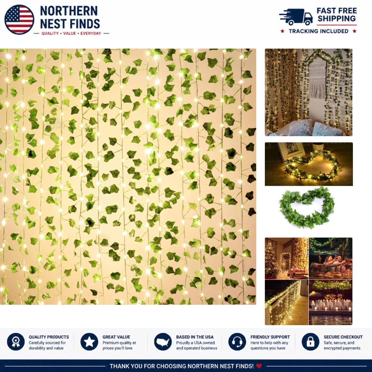 168 FT Artificial Ivy Garlands with 400 LED Lights for Stunning Decor
