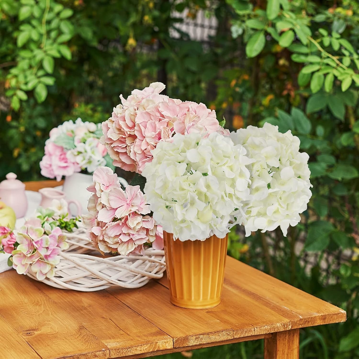 JPSOR 30pcs Artificial Hydrangea Silk Flower Heads with Stems, Fake (WHITE) NEW