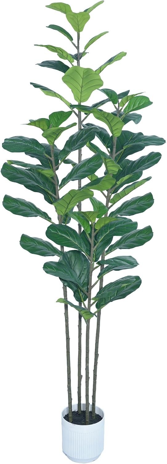 6FT Artificial Fiddle Leaf Fig Tree Faux Ficus Plant with White Planter & Moss