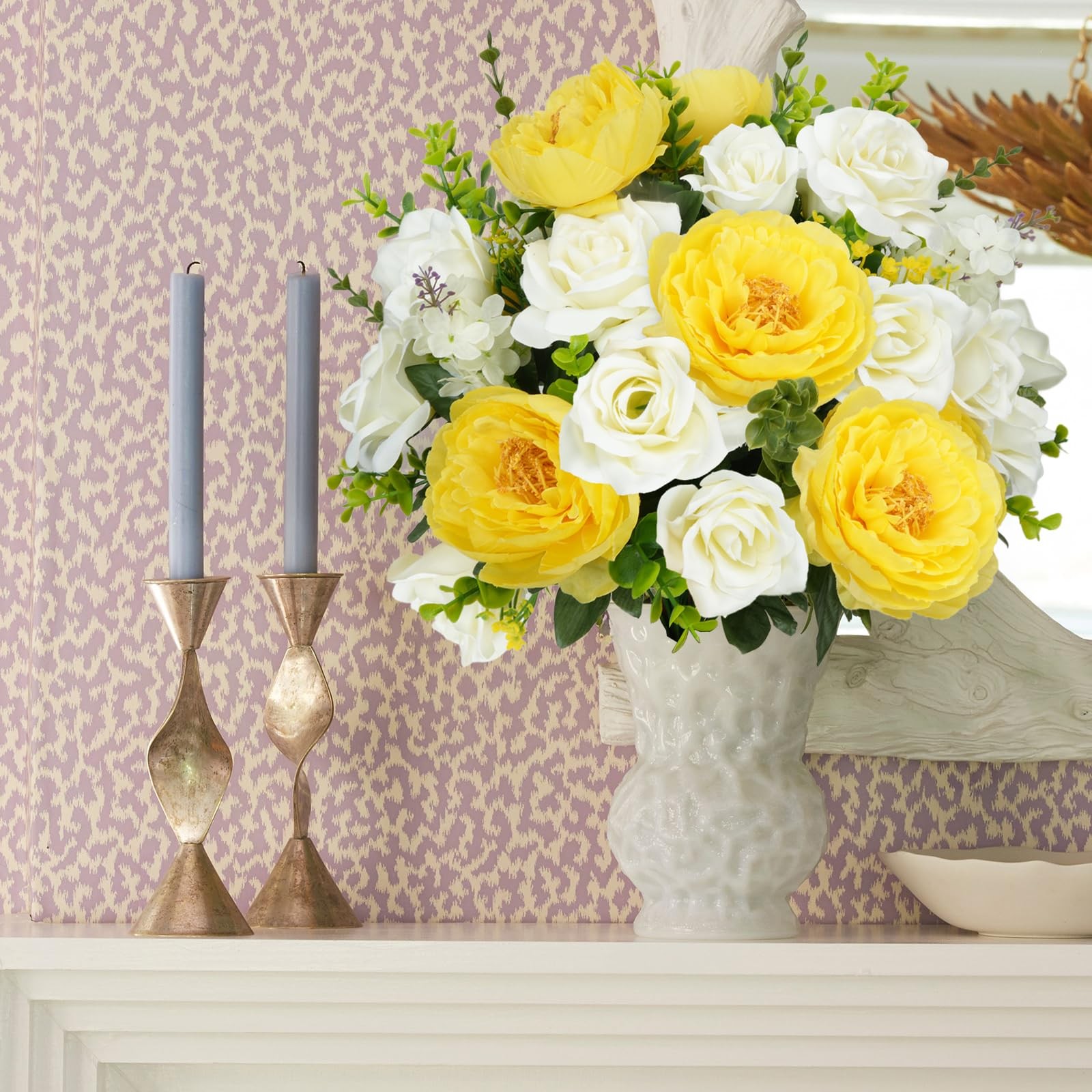 2 Bunches Spring Cemetery Flowers for Grave Yellow Roses Artificial Flowers 1…