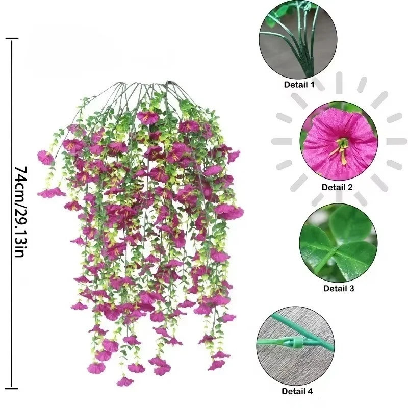 2PCS Artificial Morning Glory Vines UV Resistant Hanging Flowers Outdoor Decor