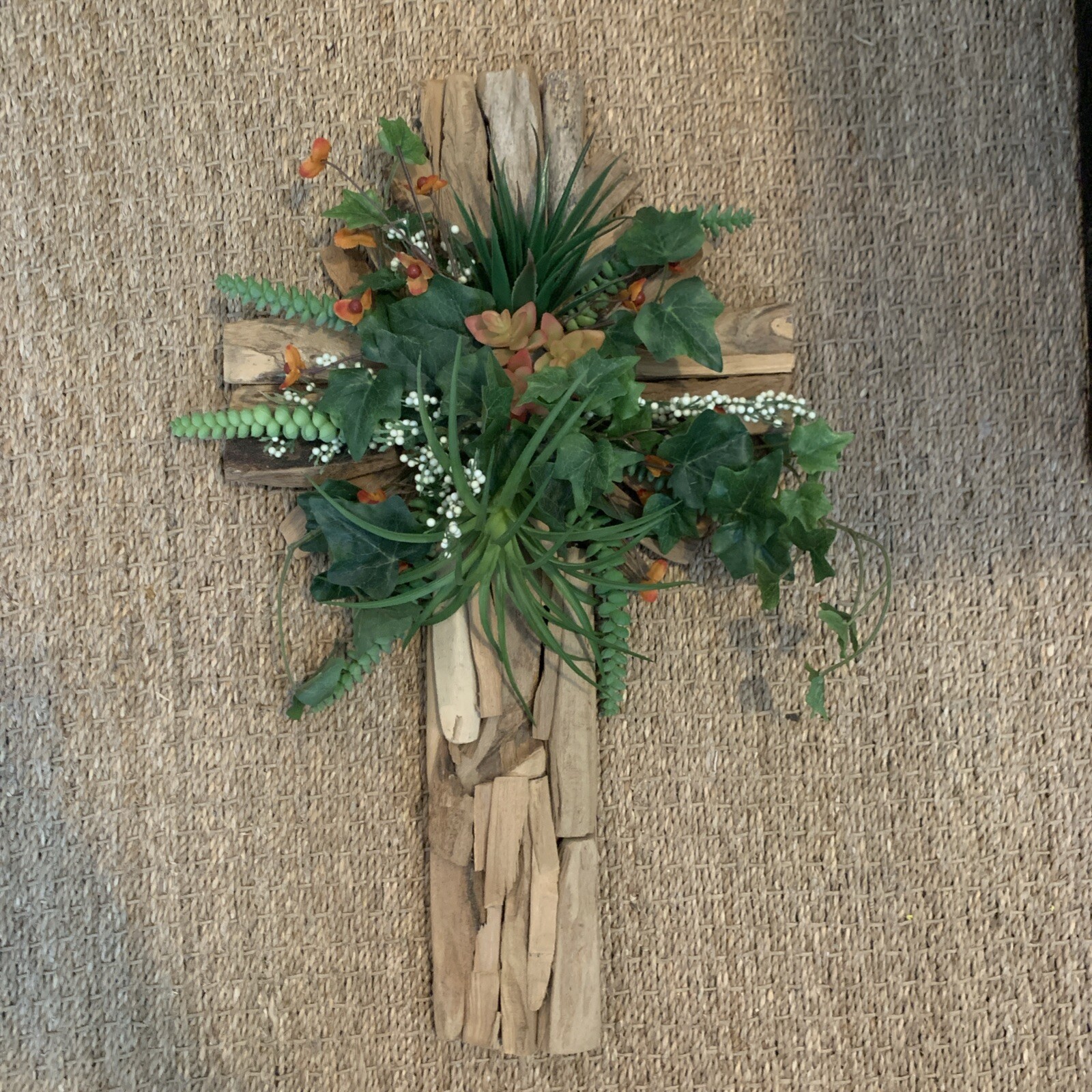 Handcrafted By Arsdale Cut And Created Branch Wood Cross Faux Floral Wall Decor