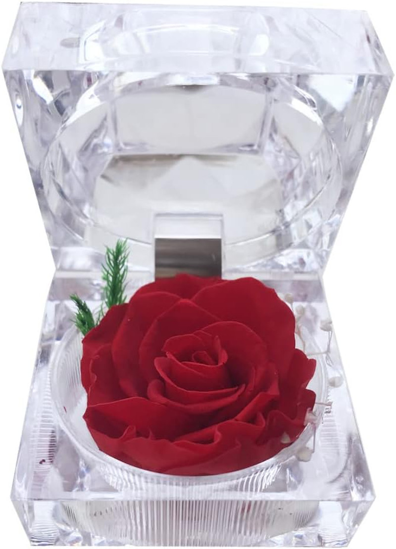 Real Preserved Forever Rose in Ring Box Gift for Mom Wife Girlfriend Red