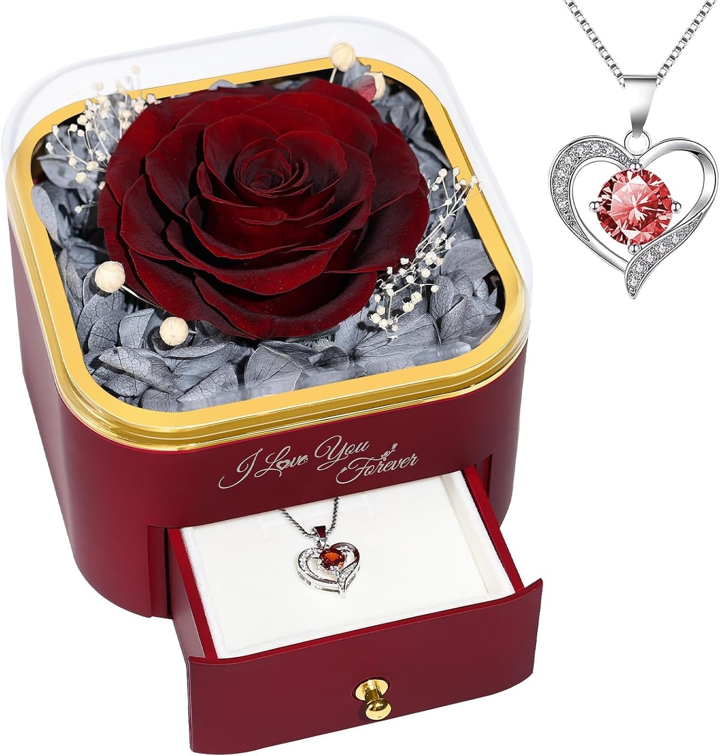 Preserved Real Rose and Heart Pendant Necklace – Unique Gifts for Any Occasion