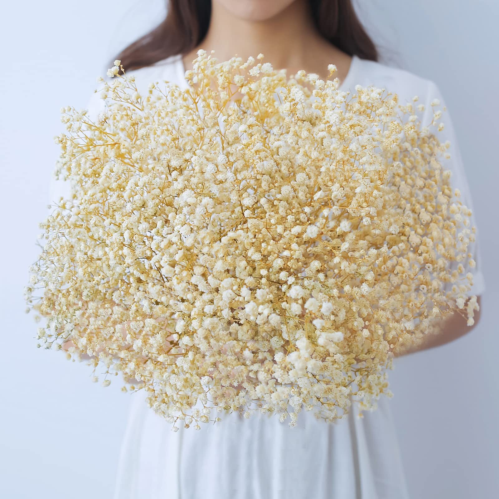 3000+ Driedbabysbreathbouquet17.2 Inch Ivory White Dried Flowers Natural Gypsoph