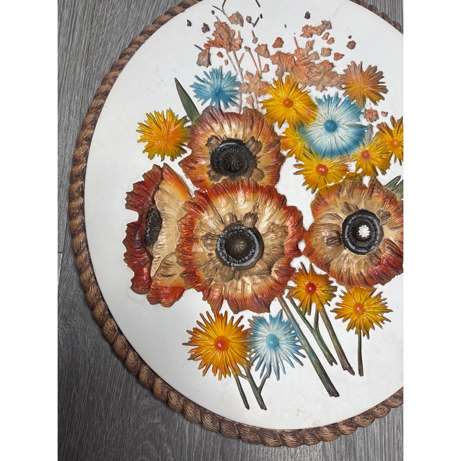 Vintage Carved Wood Floral Wildflowers Wall Art Decor Plaque Retro Cottagecore