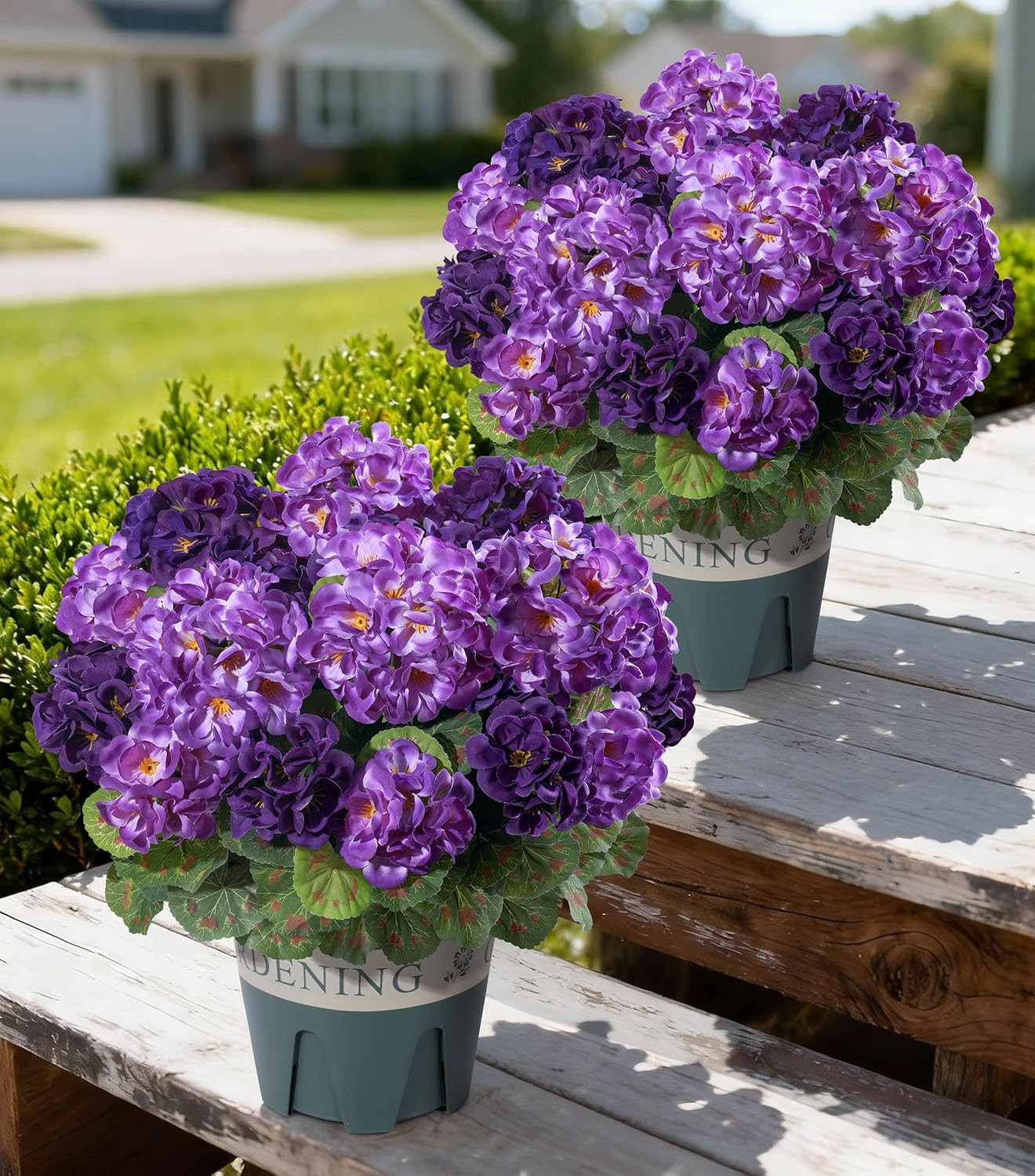 Geraniums Artificial Flowers for Outdoors, 2 Pack Potted Plants Pink Faux Gerani