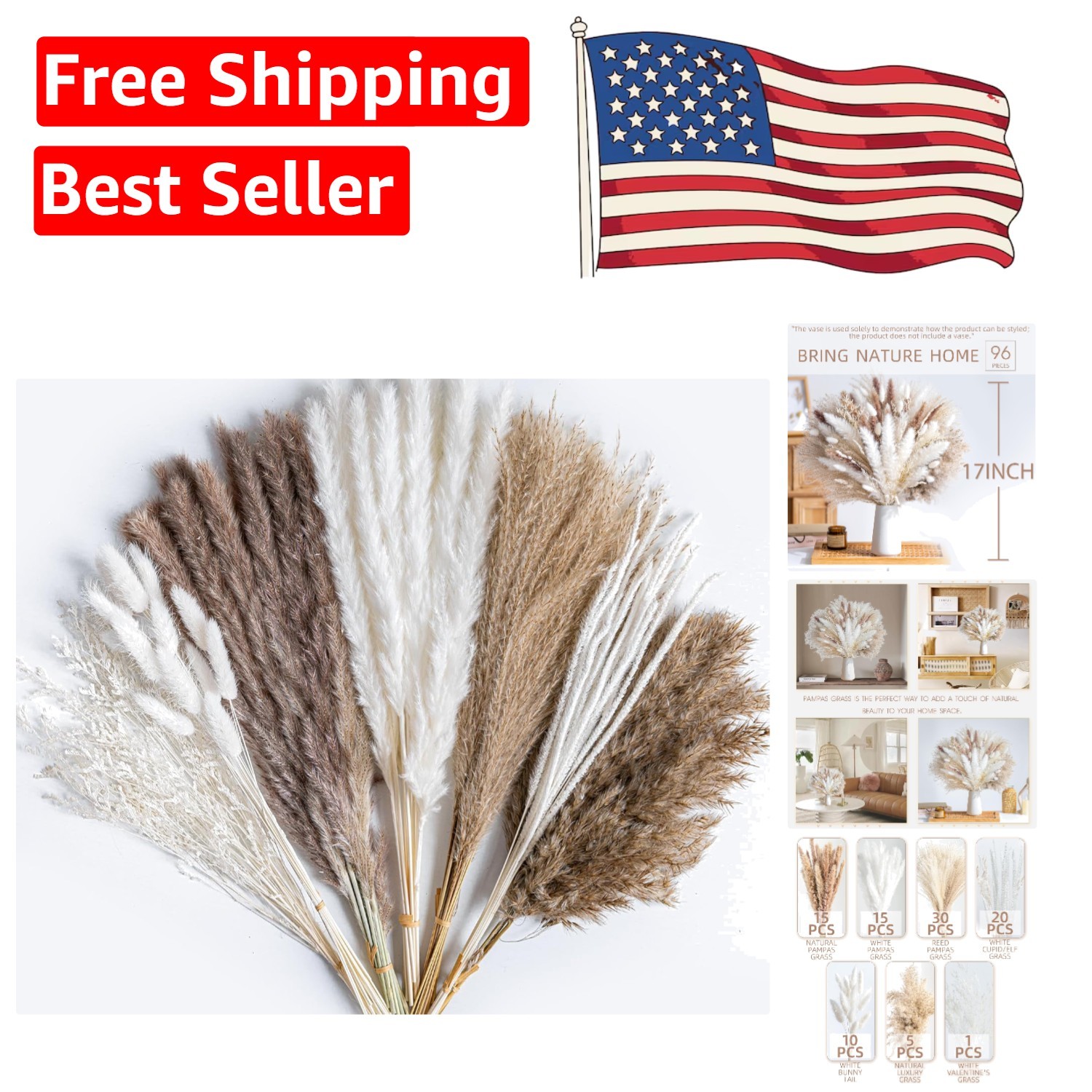 Natural Dried Pampas Grass – 96PCS Bohemian Floral Arrangement for Weddings