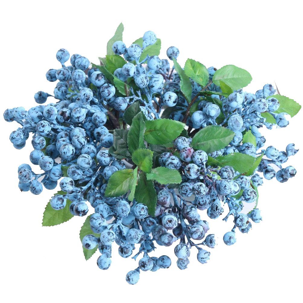 6 PCS 9.1 Inches Artificial Blueberries, Fake Fruit, Blue Berries, Home Decor