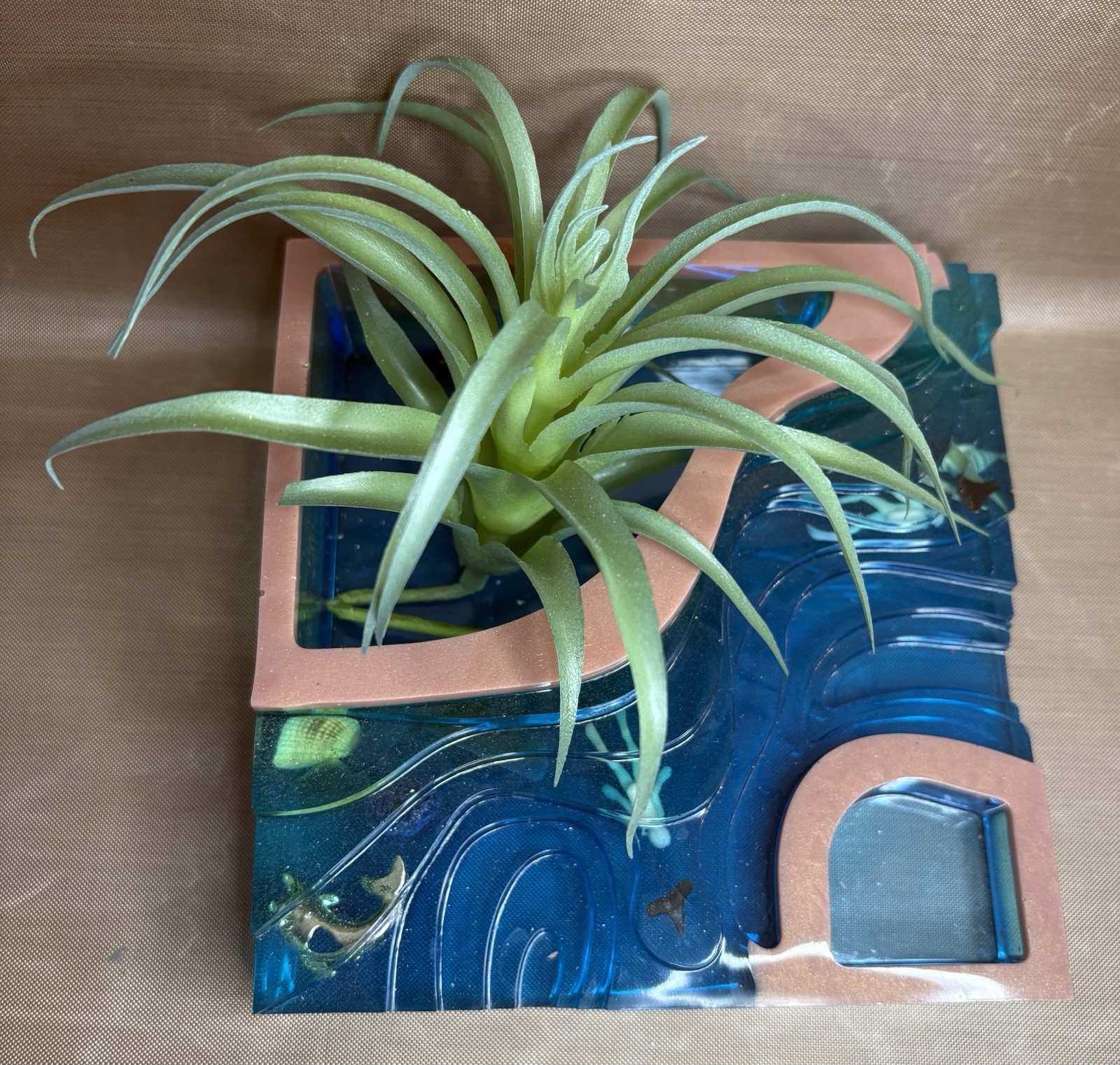 Artificial Air Plant Underwater Theme Resin Planter Arrangement, Blue & Green.