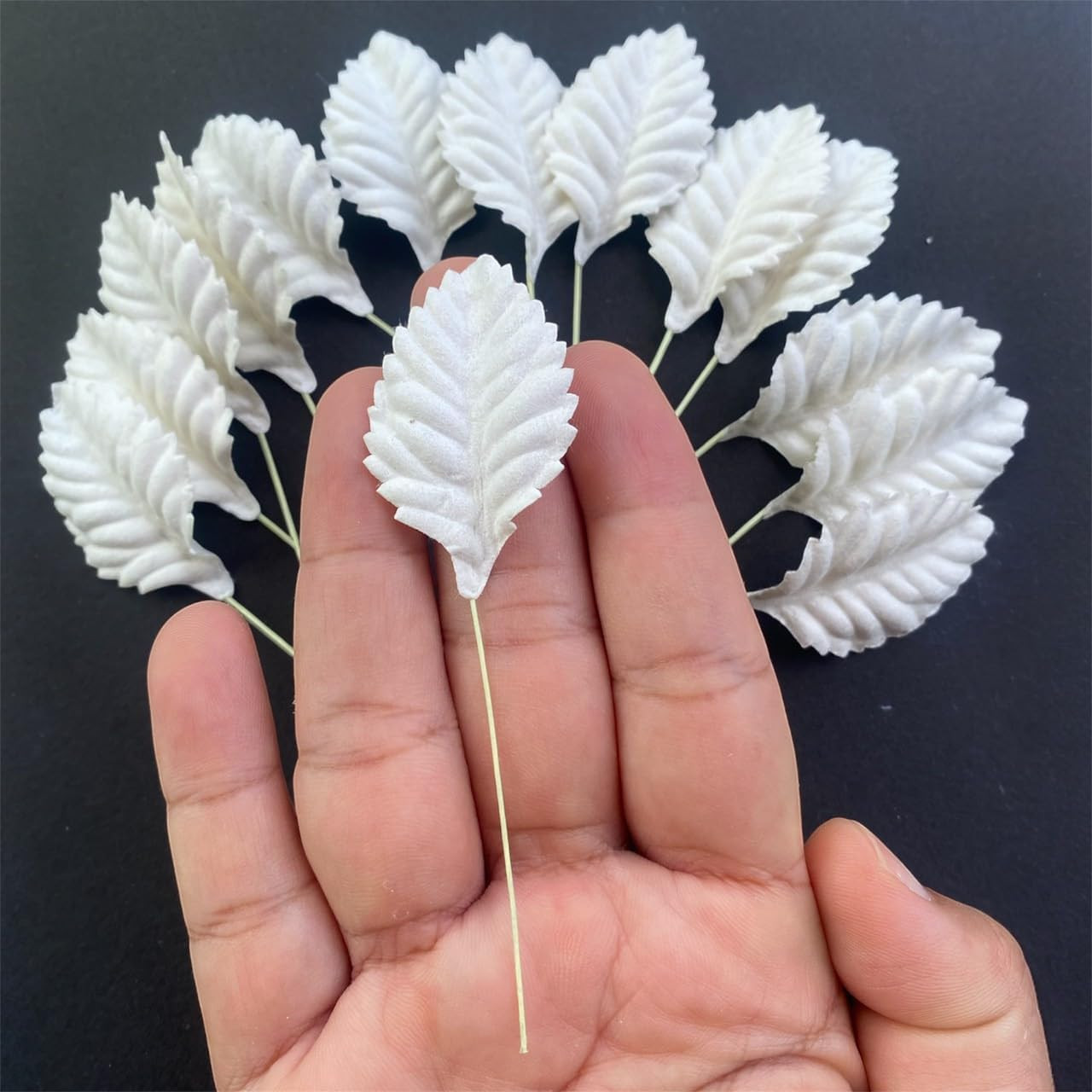 Tiny Leave Flower Mulberry Paper Die Cut Style White Color, 50 Pcs. Size 1″-1…