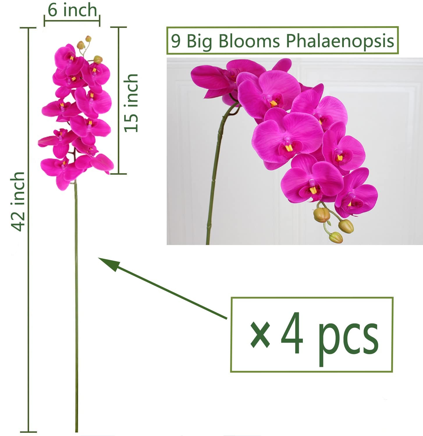 9 Heads Artificial Phalaenopsis Flowers 4 Pcs Artificial Orchid Flowers 42 in…