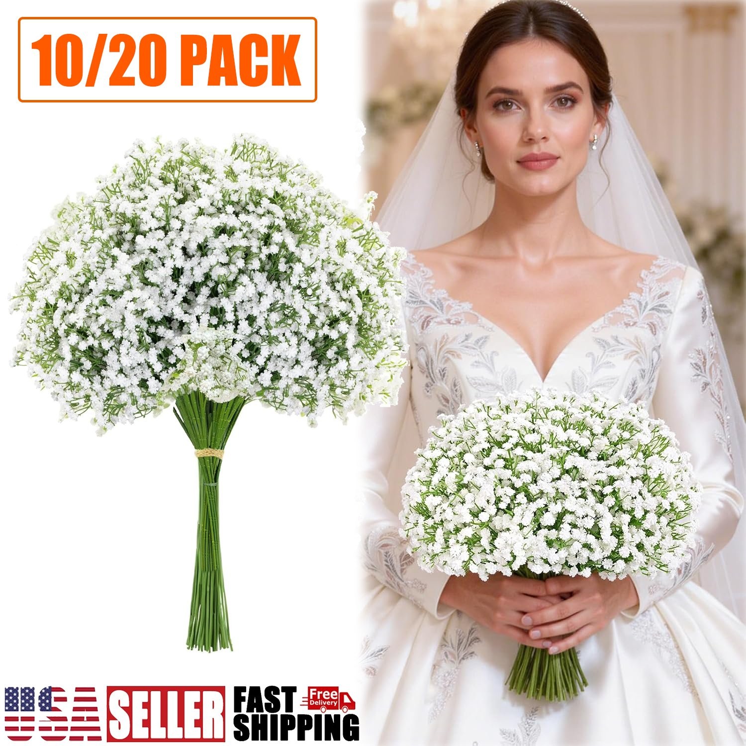 10-50x Babys Breath Artificial Flowers Fake Babys Breath Flowers White Bouquets