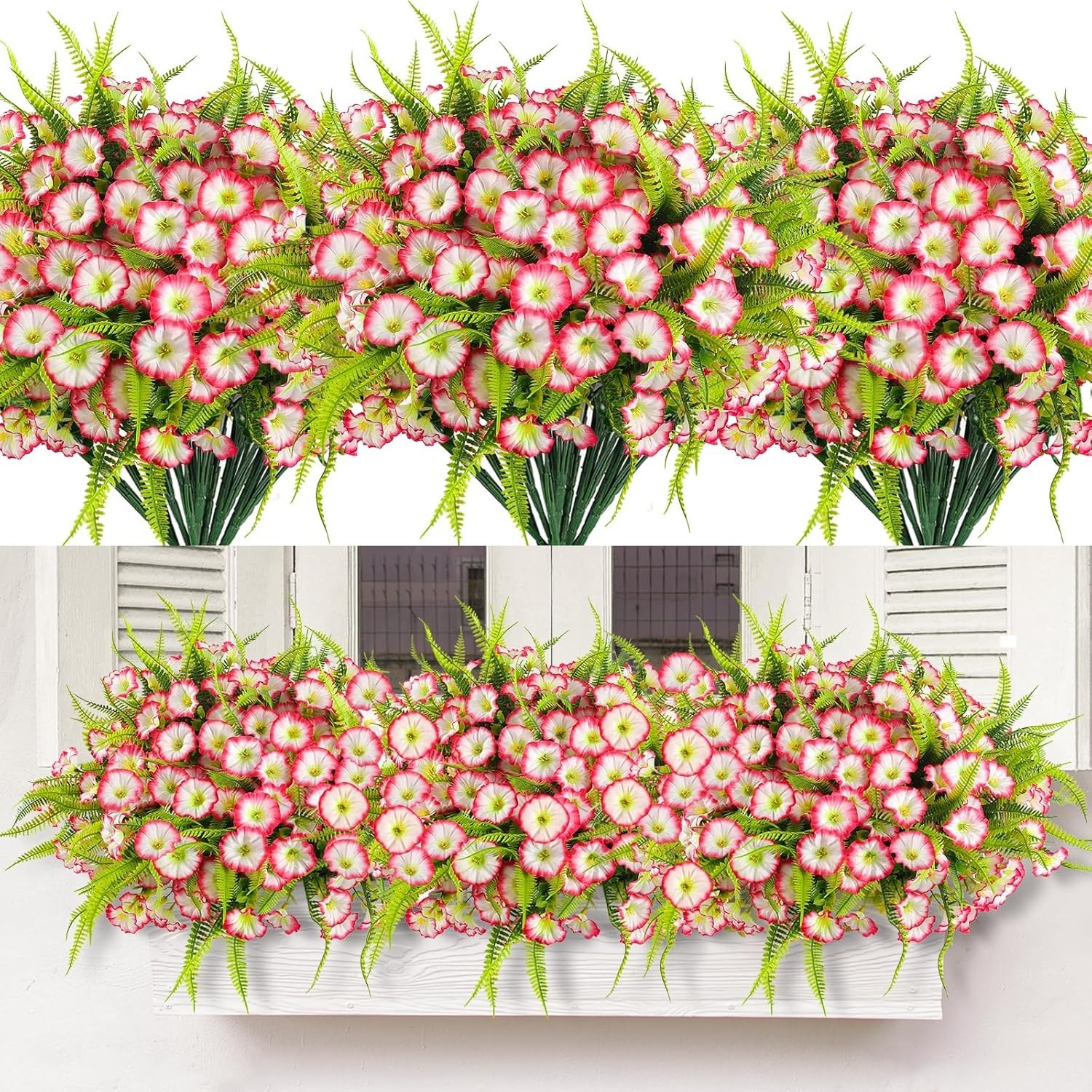 Artificial Flowers Pink 12 Bundles UV Resistant Petunias Indoor Outdoor