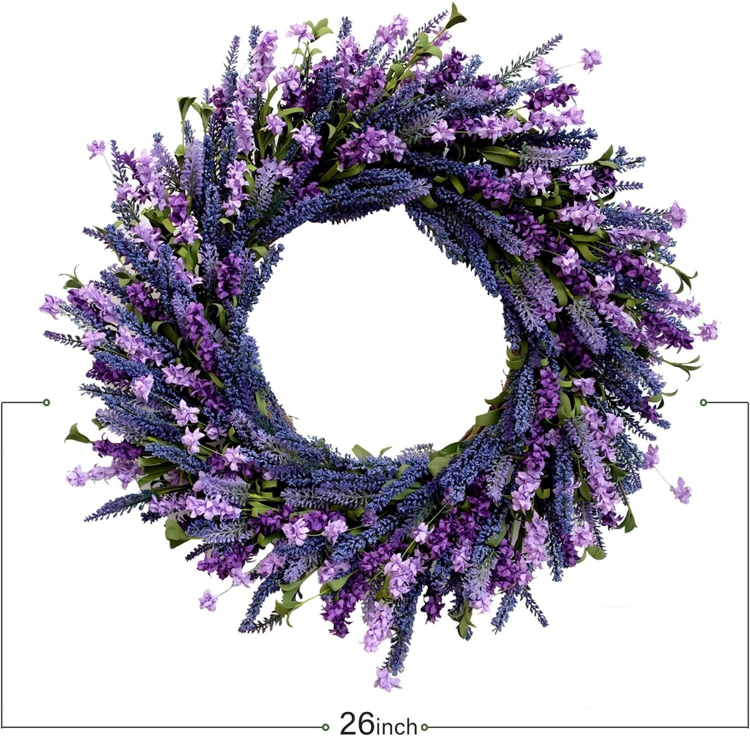 Luxurious 26-Inch Lavender Flower Wreath with Green Leaves for Home Elegance