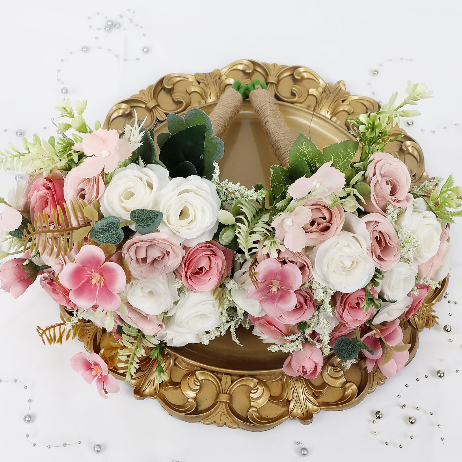 2 PCS 7 Inch Ivory Dusty Pink White Artificial Bridesmaid Wedding Bouquet