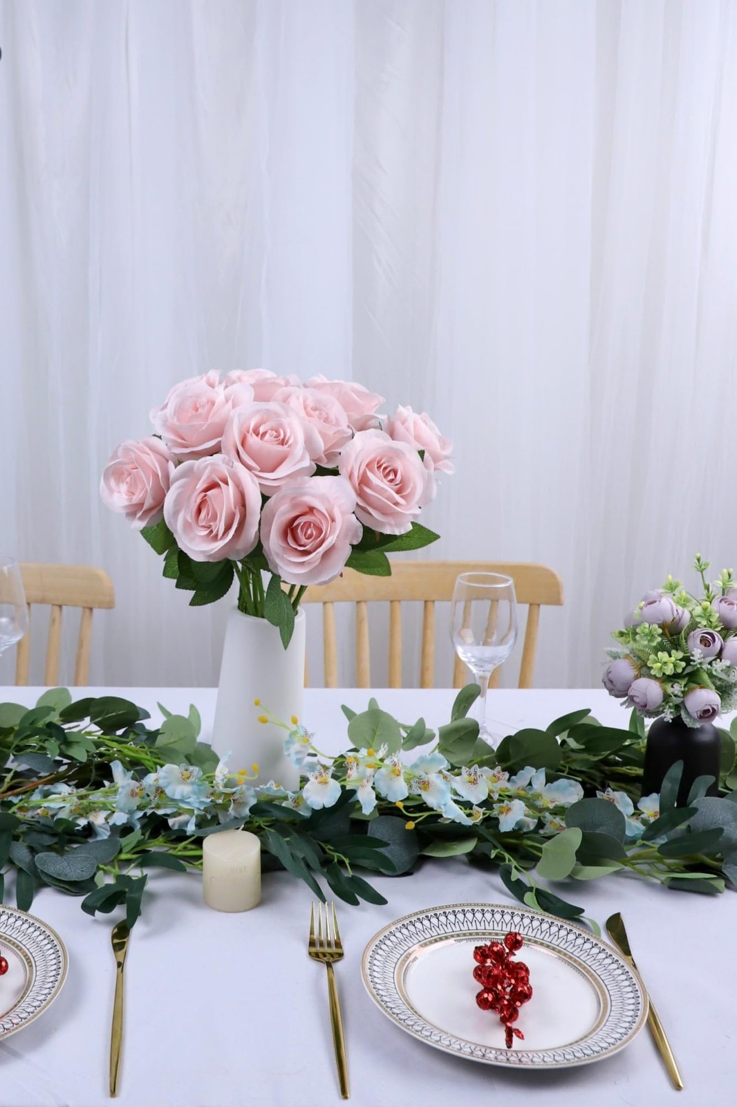 12pcs Roses Artificial Flowers Real Touch Fake Flowers with Long Stems Silk F…