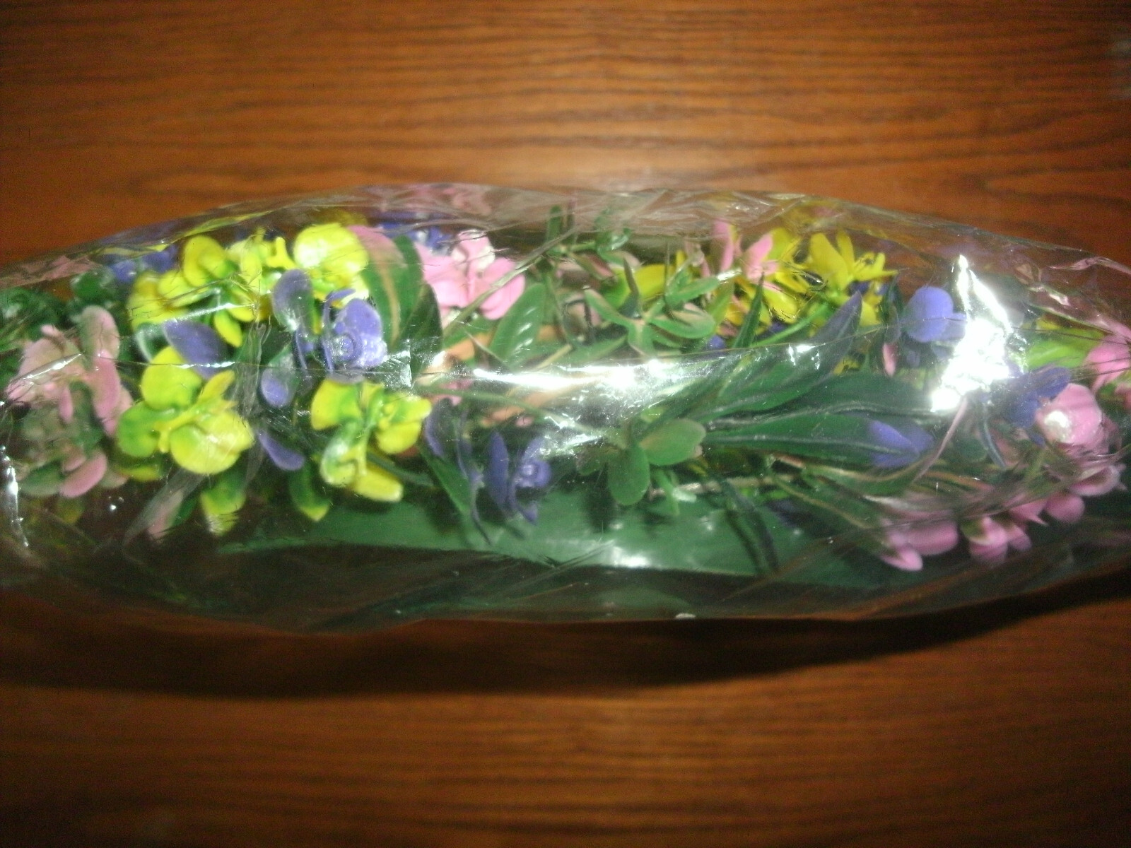 NEW Floral Wreath Wall Decor 12″ plastic pink purple yellow flowers & greenery