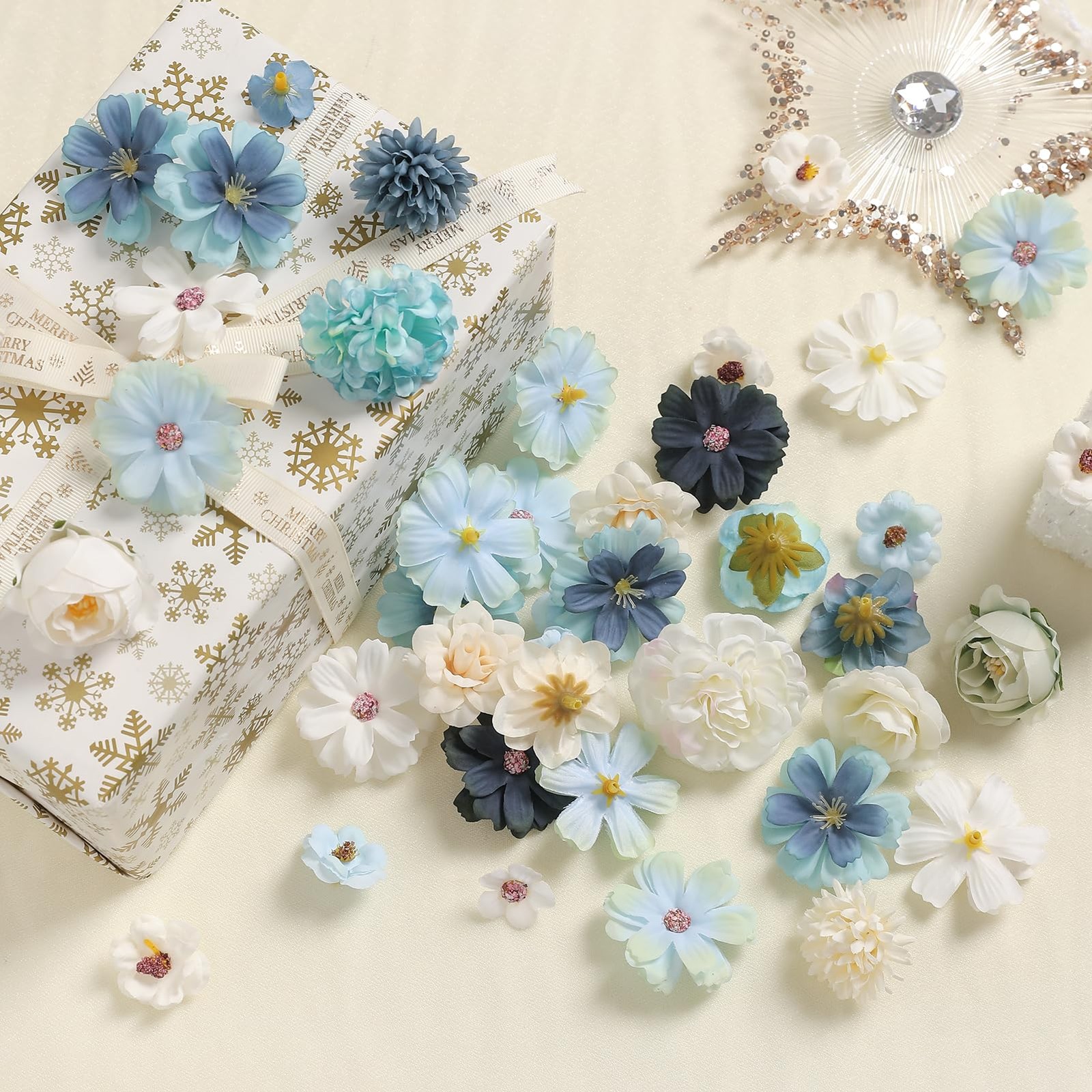 Faux Flower Heads Mini Blue White Artificial Flower Heads Peony Daisy Rose Fl…