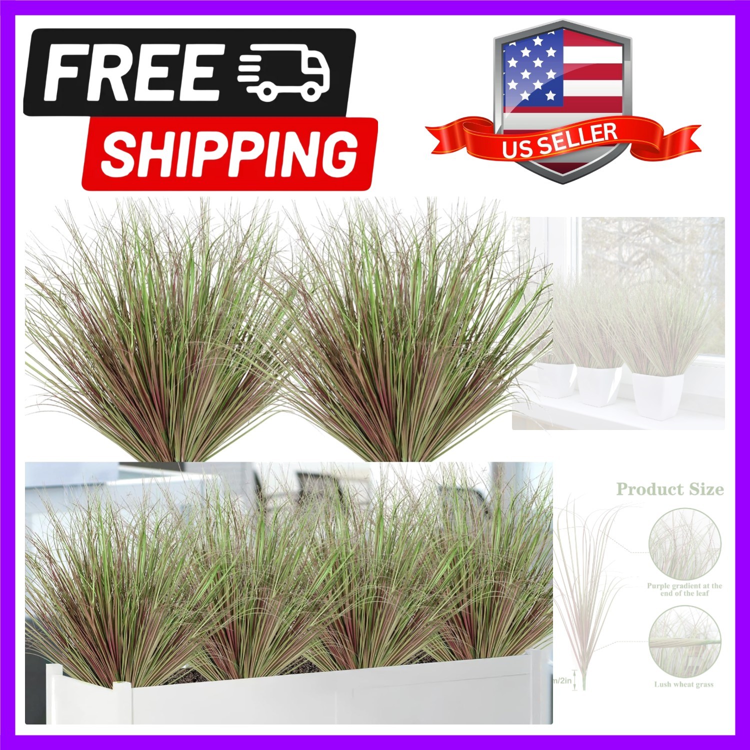 Vibrant Purple Fake Wheat Grass – 12 Bundles for Effortless Indoor/Outdoor Flair