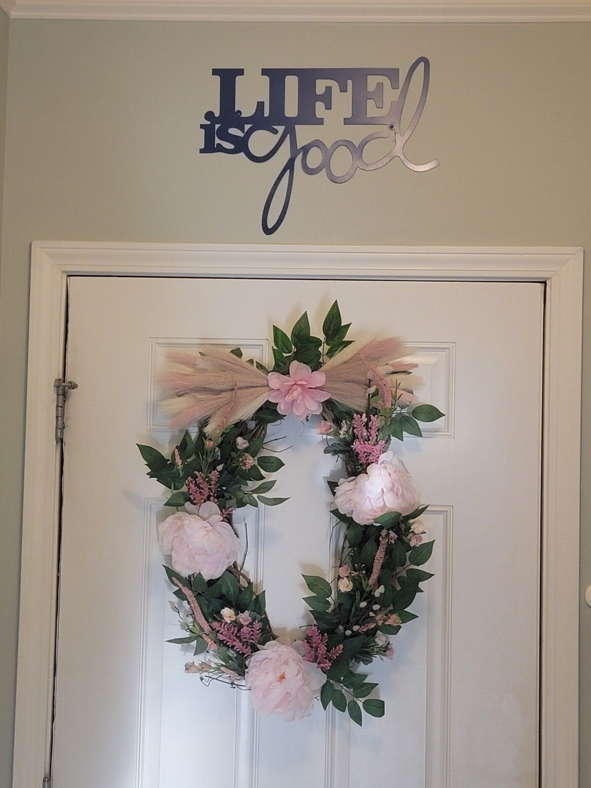 Peony and Spring Mix Spring/Summer Wreath w/Pompas grass for Front Door, Handmad