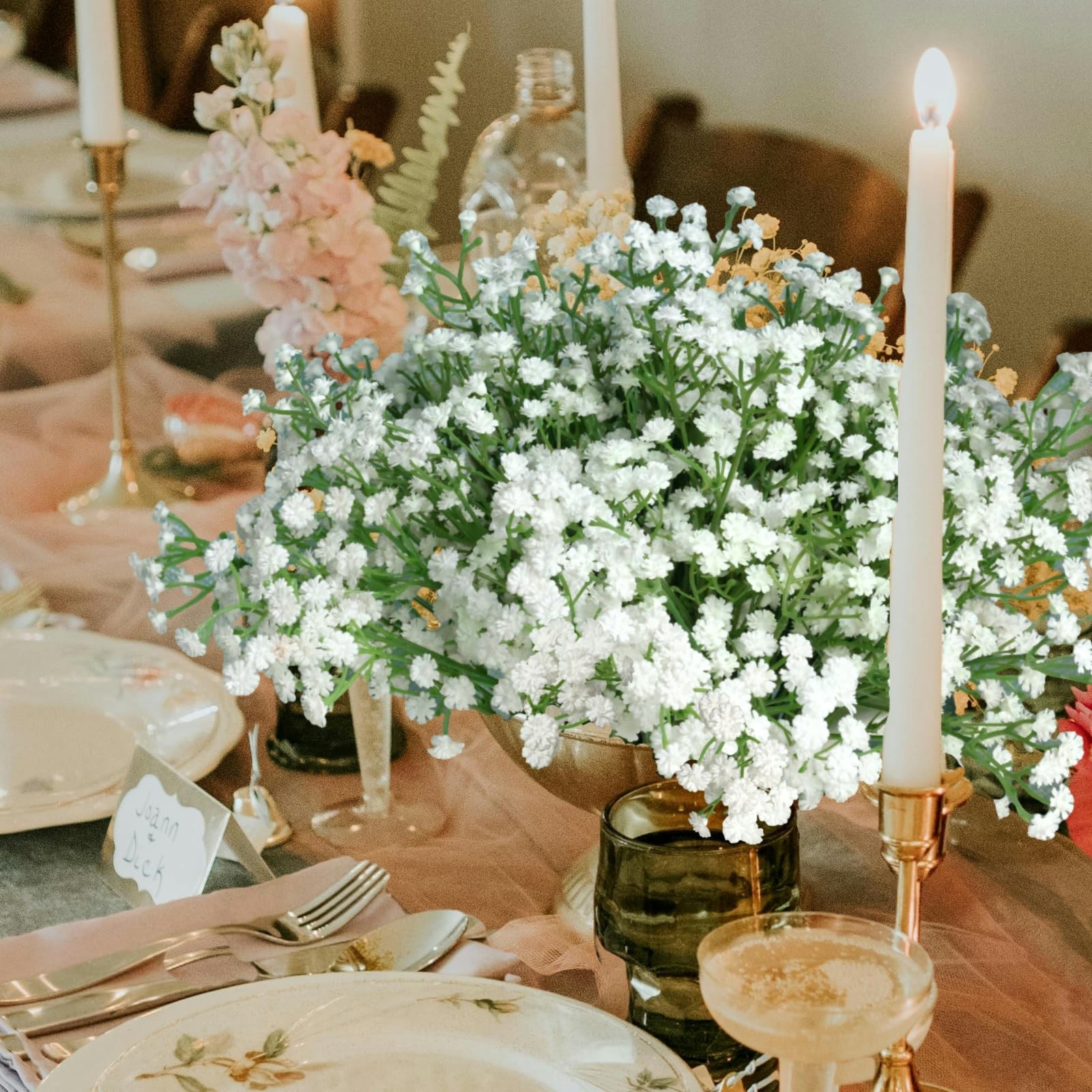 12 PCS White Baby Breath Flowers Artificial Real Touch Wedding Home Decor