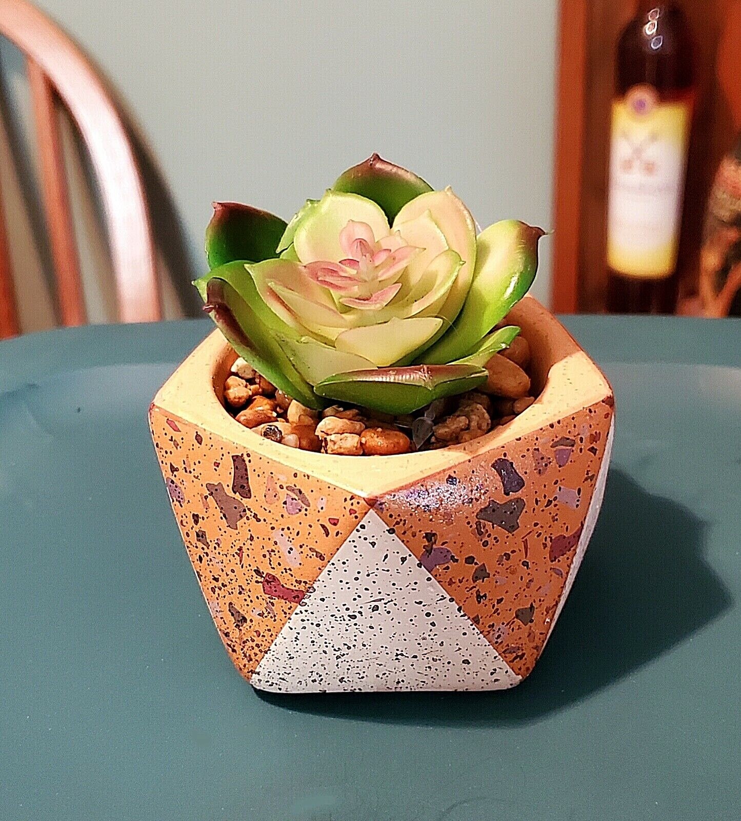 PRETTY FAUX SUCCULENT FLORAL HANDMADE No Watering! n’ COPPER GEOMETRIC CONTAINER