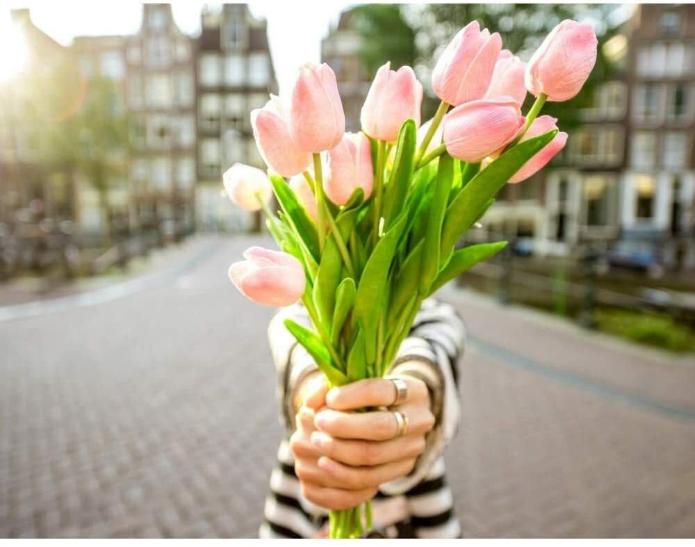 10 PACK Artificial Tulip Pink Fake Flowers Real Touch For Wedding Home Decor US