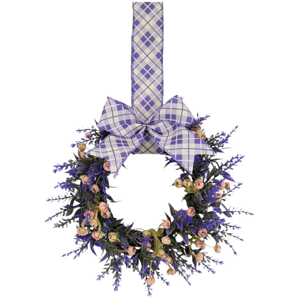 23cm Lavender Floral Wreath Made of Plastic Wire for Wall Door Decoration