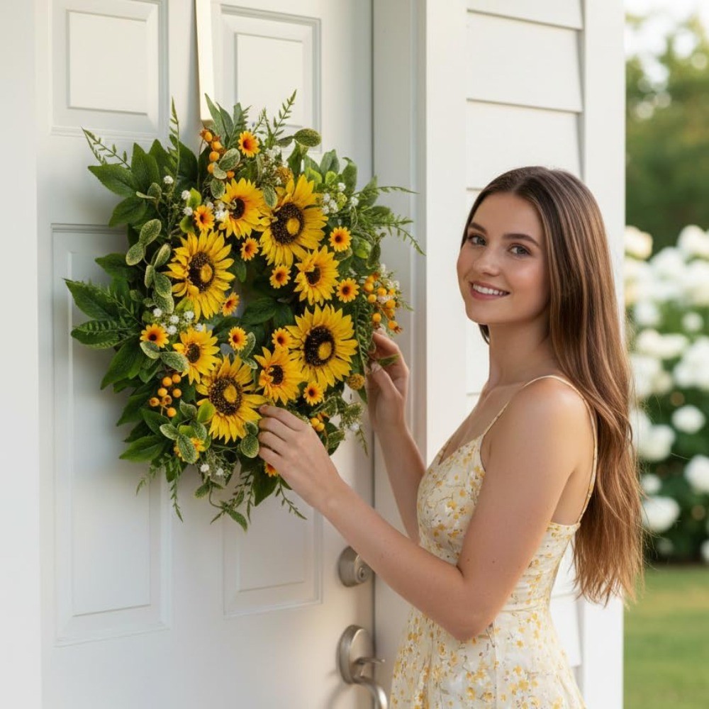 24In Handmade Sunflower Wreath Spring Summer Front Door Home Decor