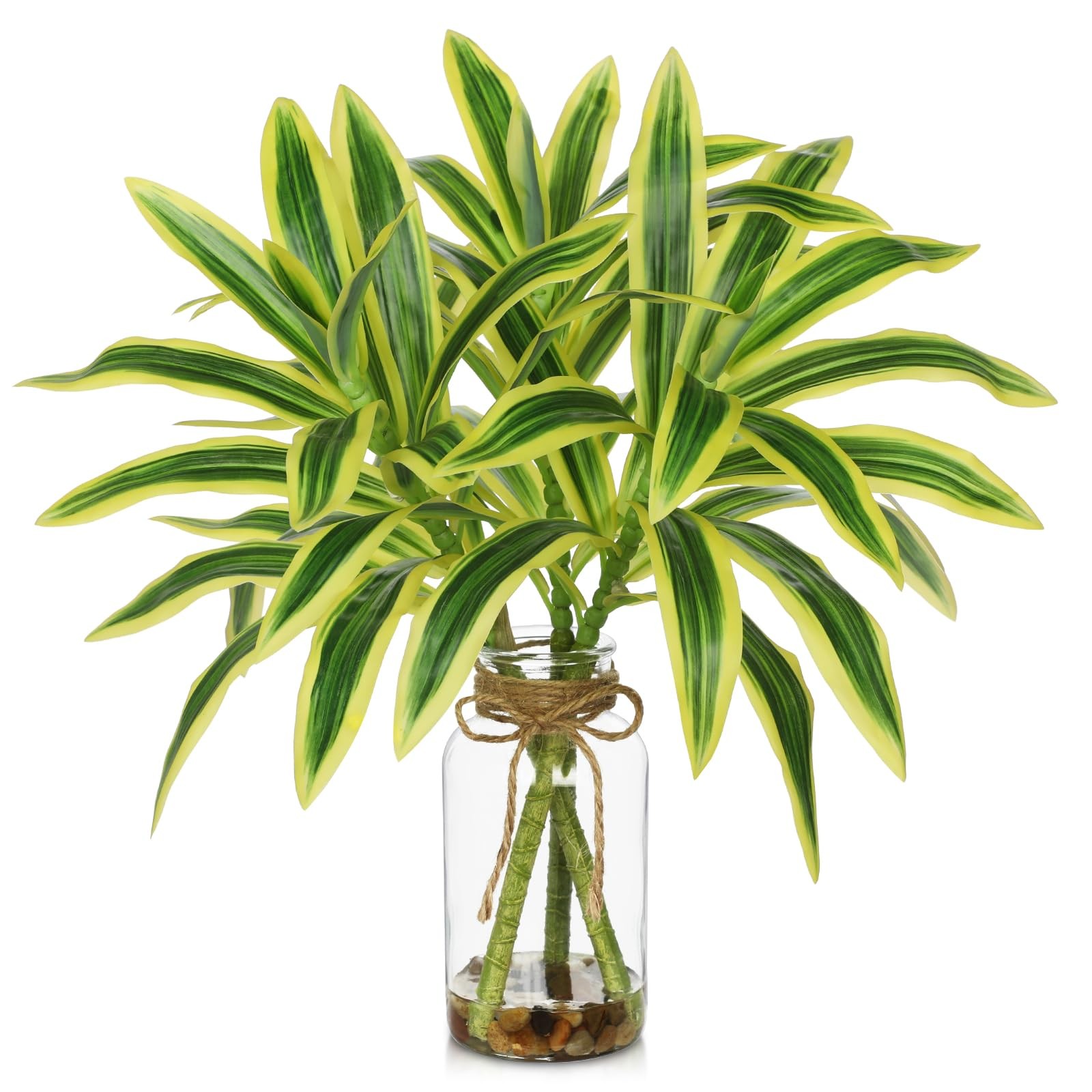 Faux Greenery Stems in Vase Dracaena Aritificial Plant in Glass Vase with Fau…