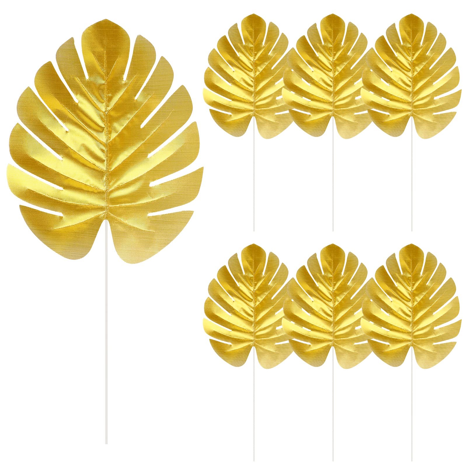 24PCS Artificial Gold Palm Leaves, Golden Faux Tropical Monstera Leaves Reali…
