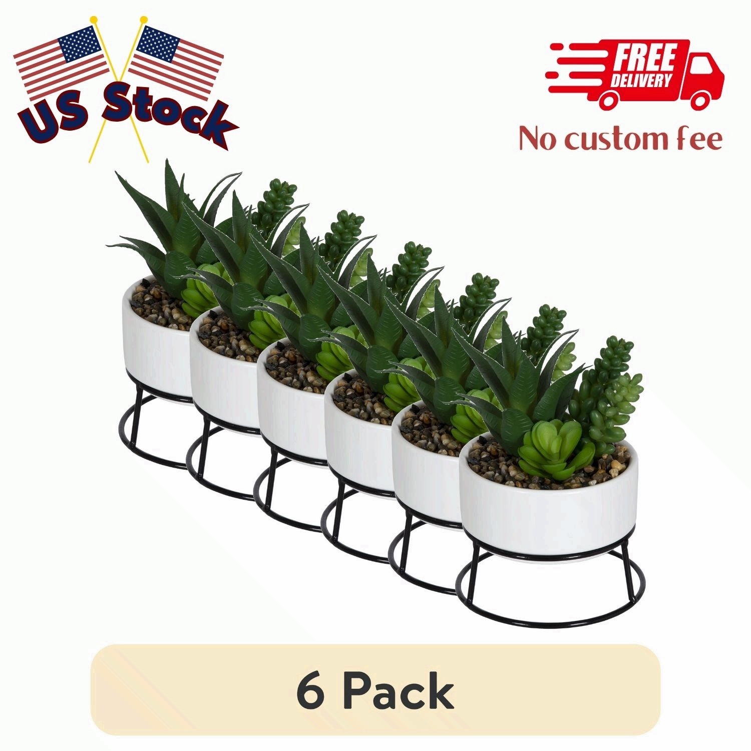 6-pack 6.5″ Artificial Agave and Sedum Succulents in Ceramic Planter, Multicolor