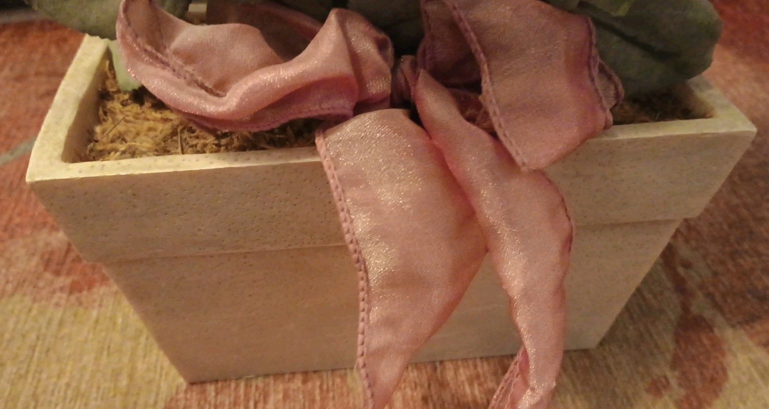 TOP DESIGNS Pink bud ROSES on stems in Resin Tan Rectangle planter FLORAL DECOR