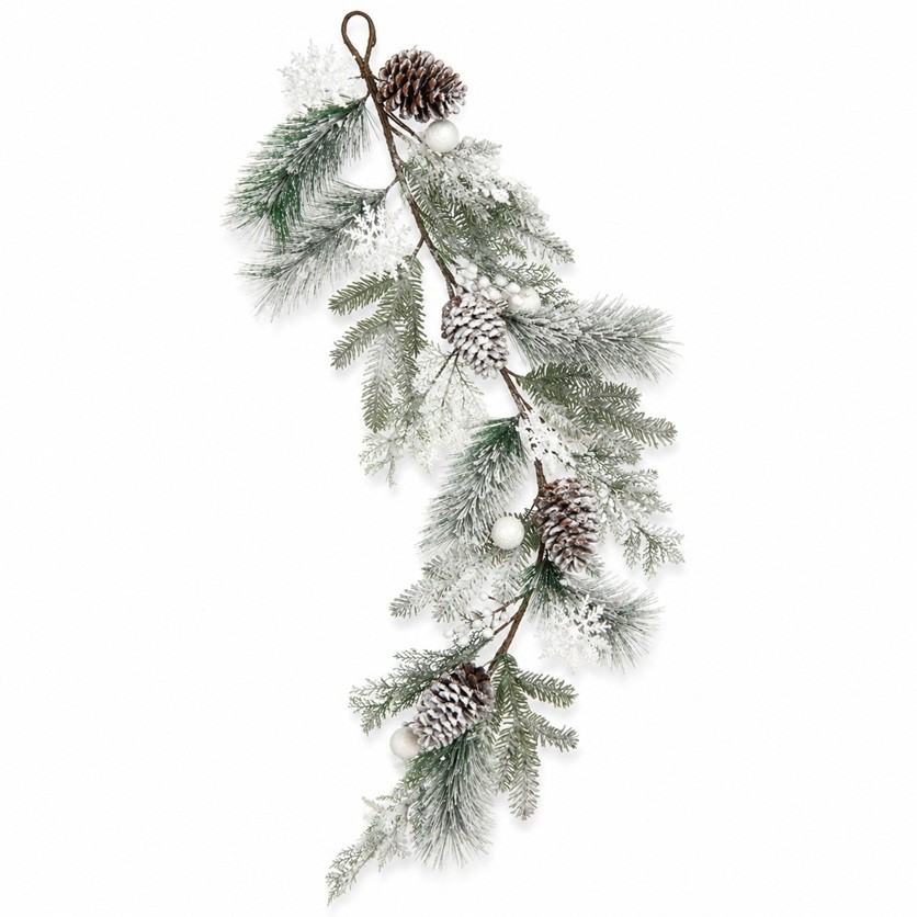 46″ Artificial Frosted White Evergreen Winter Garland with Snowflakes