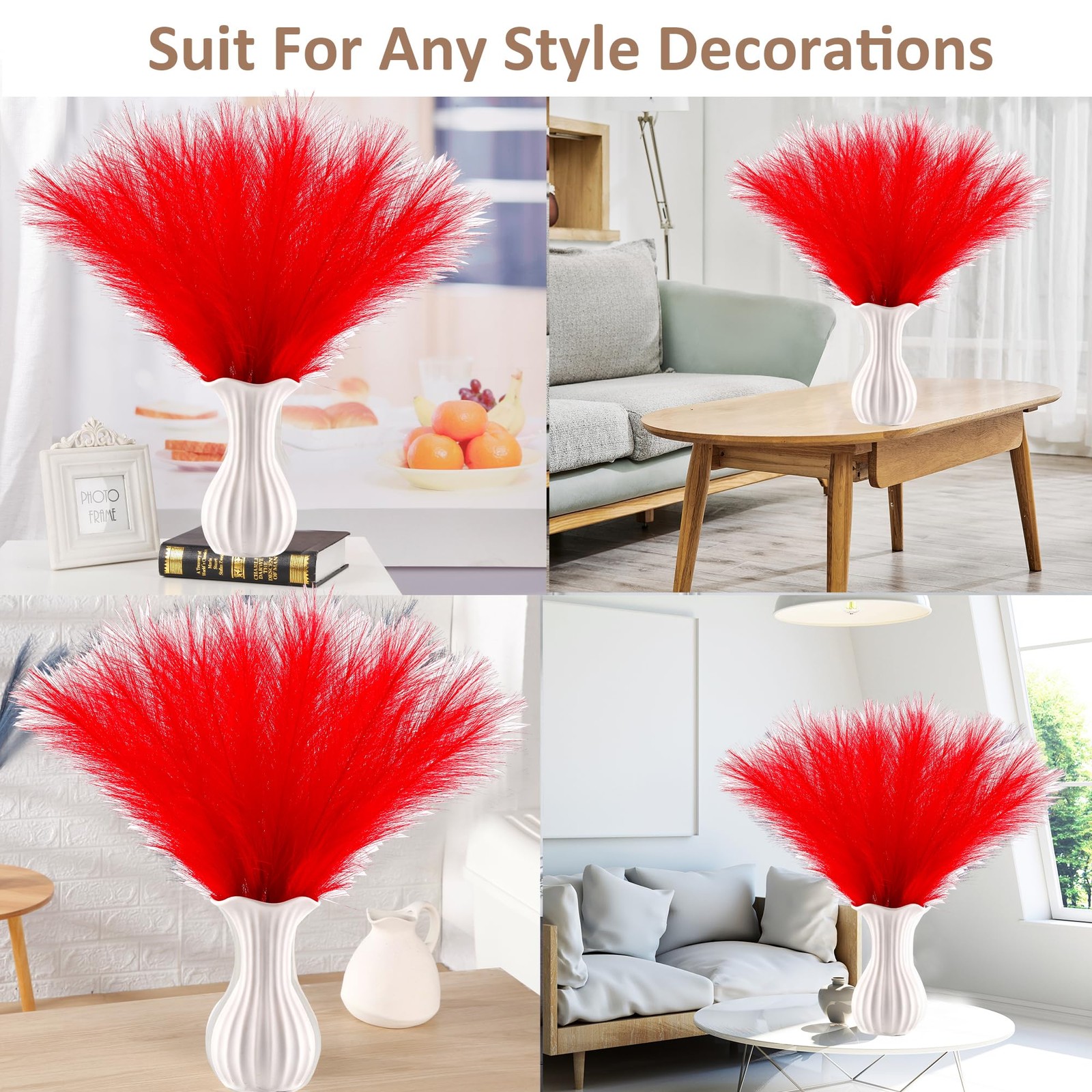 Red Pampas Grass Small, 30 Pcs 17″ Faux Pampas Grass Short Decor, Pompas Gras…
