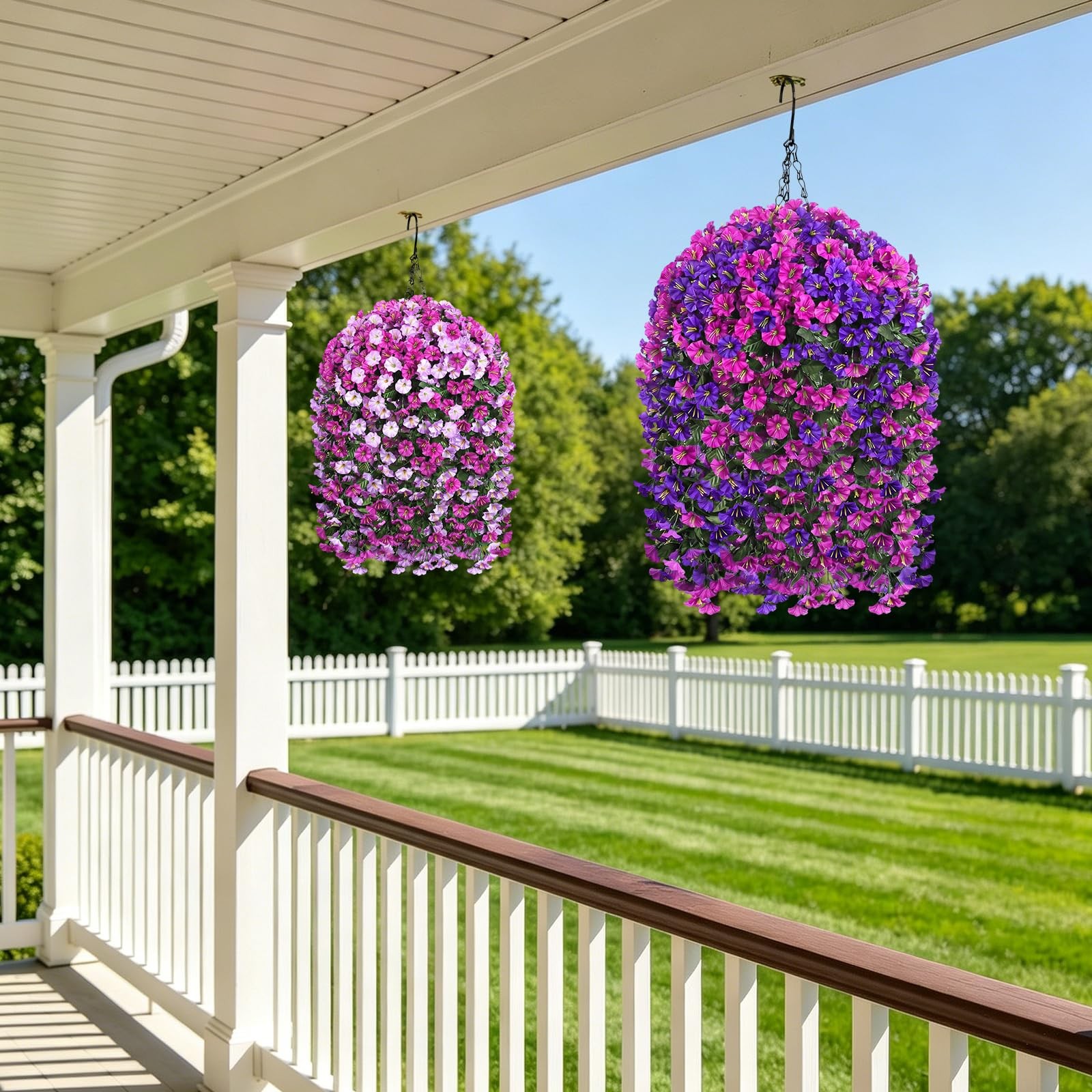 Artificial fake hanging flowers Basket for Outdoor Decor, 4PCS UV Resistant F…