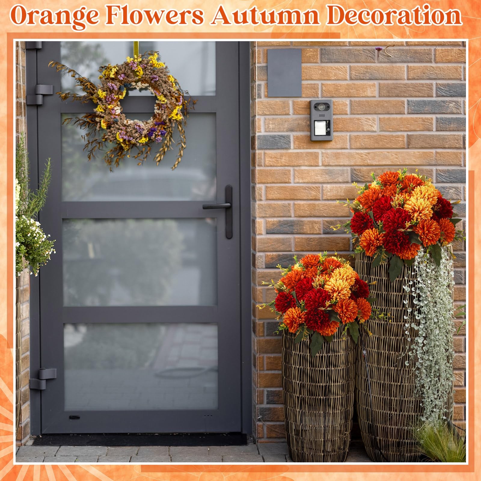 Faux Autumn Flowers, 12 Pcs Fake Mums, Vase Arrangement, Orange
